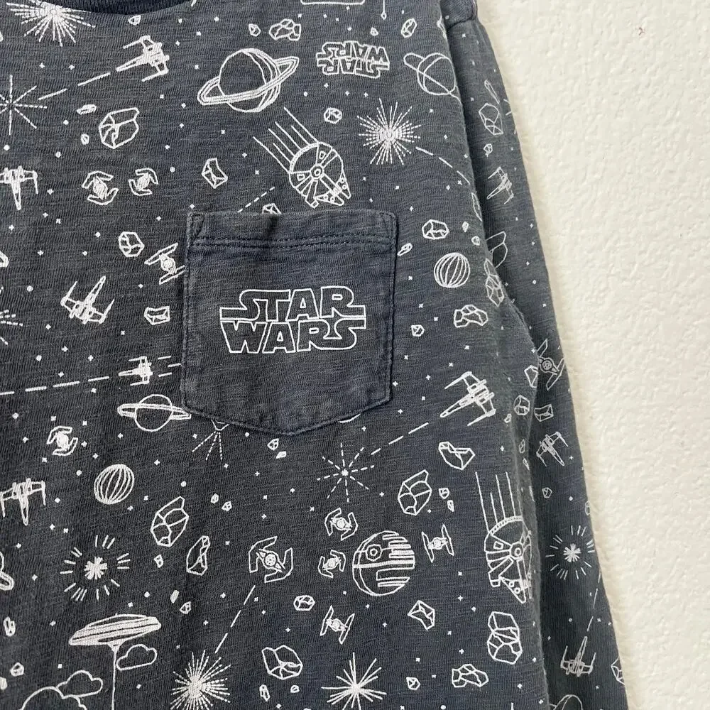 Gap x Star Wars long sleeve space print pocket tee t-shirt charcoal gray white